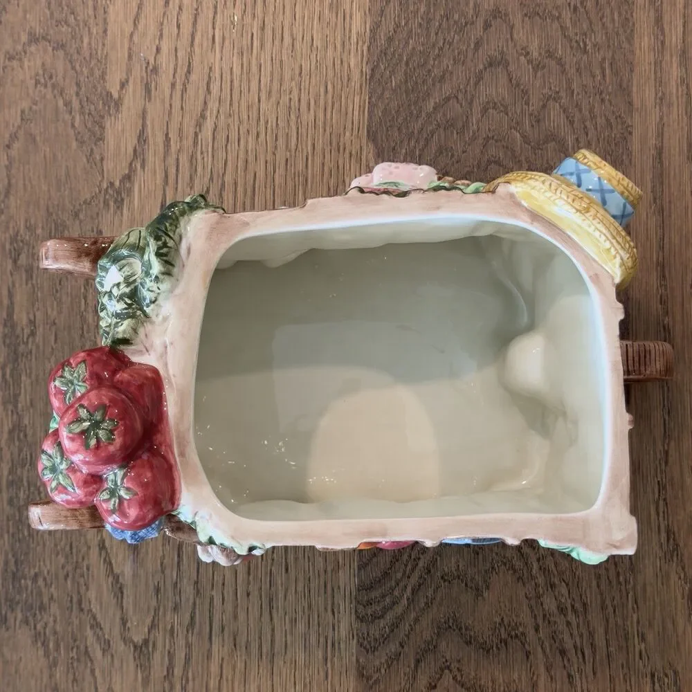 Fitz and Floyd English Garden Bunnies Wheelbarrow Cookie Jar Spring Vintage 1996
